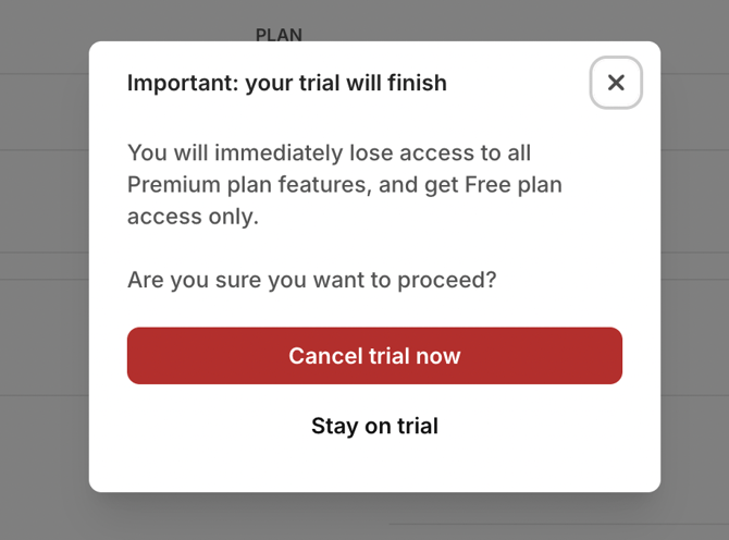 Confirm cancel trial