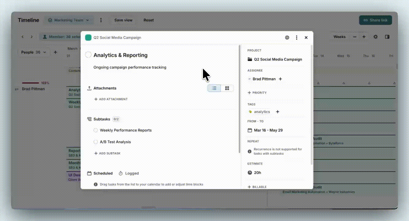 Task from-to and estimate