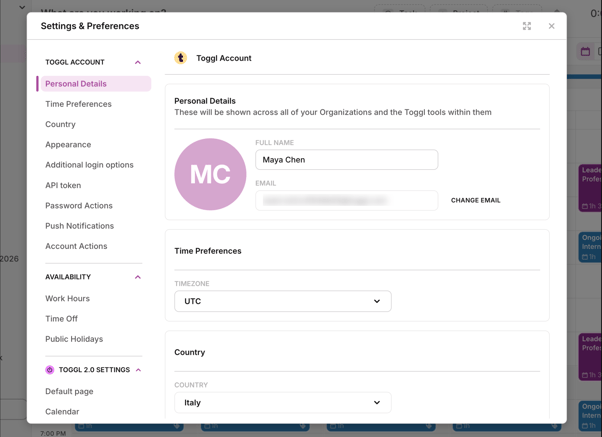 account settings