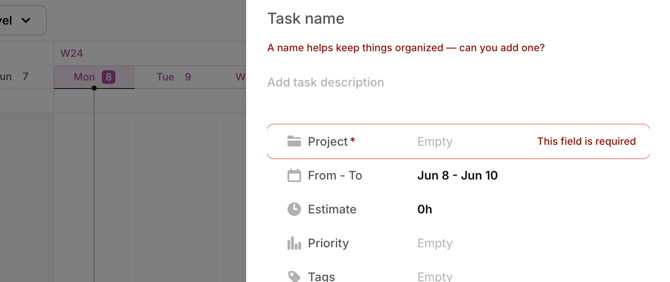 required fields