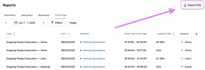 time logs export